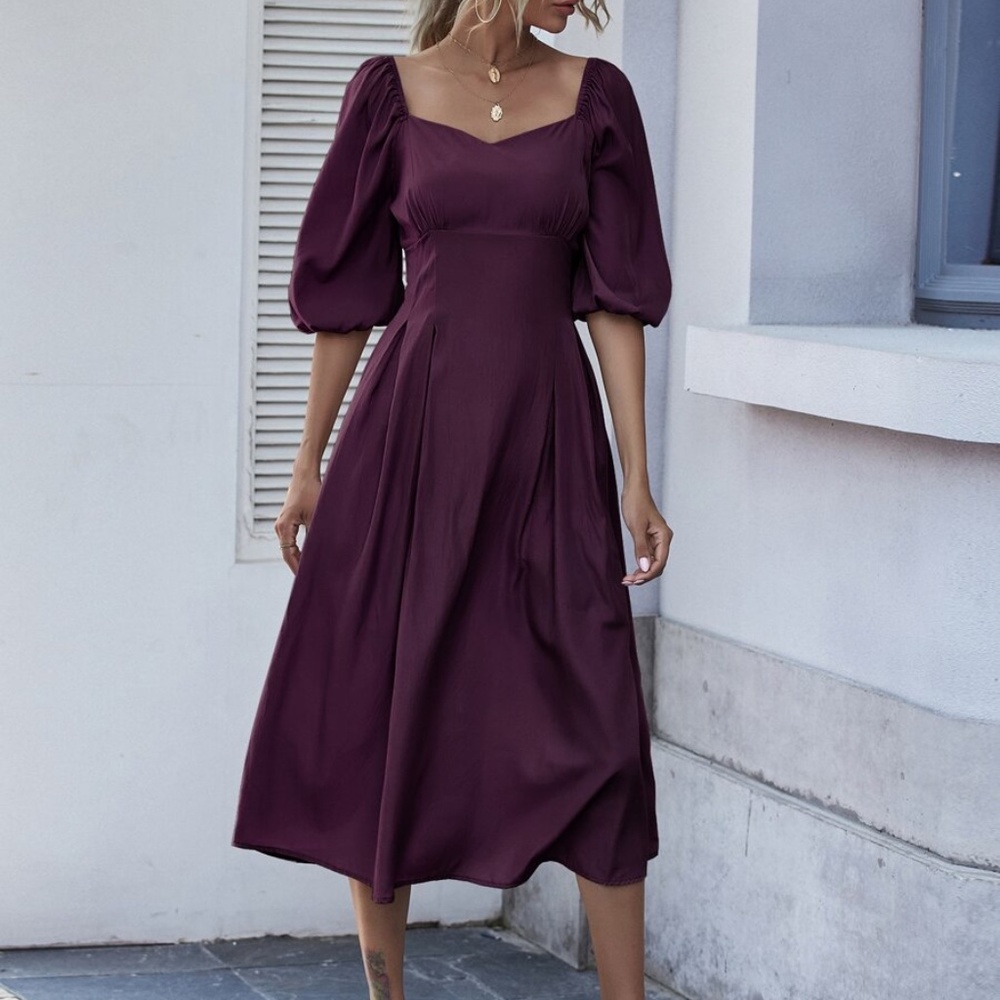 Khaki Sweetheart neck short sleeve midi dress - Picture 6 of 13